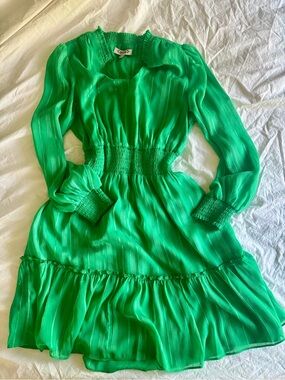 Nanette Lepore Emerald Green Long-Sleeve Ruffled Dress